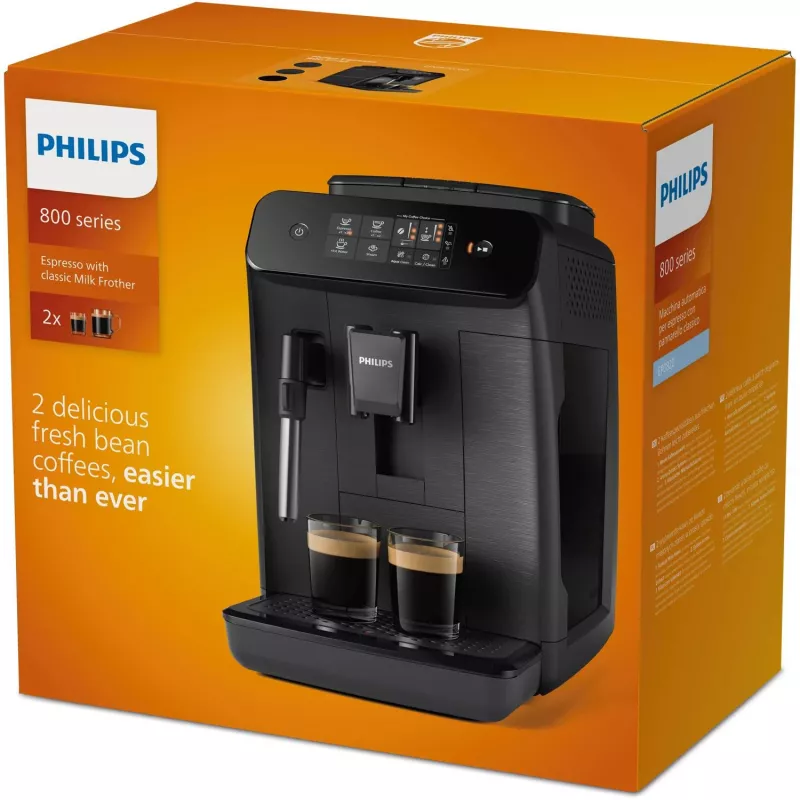 Espressomaschine Philips 800 Serie EP0820/00 — Vollautomat, 1,8-L-Tank, integriertes Keramikmahlwerk 275 g, 15 bar, schwarz