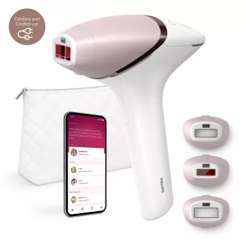 IPL-Haarentfernungsgerät Philips Lumea 9000 Series BRI955/01 — SenseIQ, Akku, Gold/Weiß, ganzes Bein 8,5 Min.