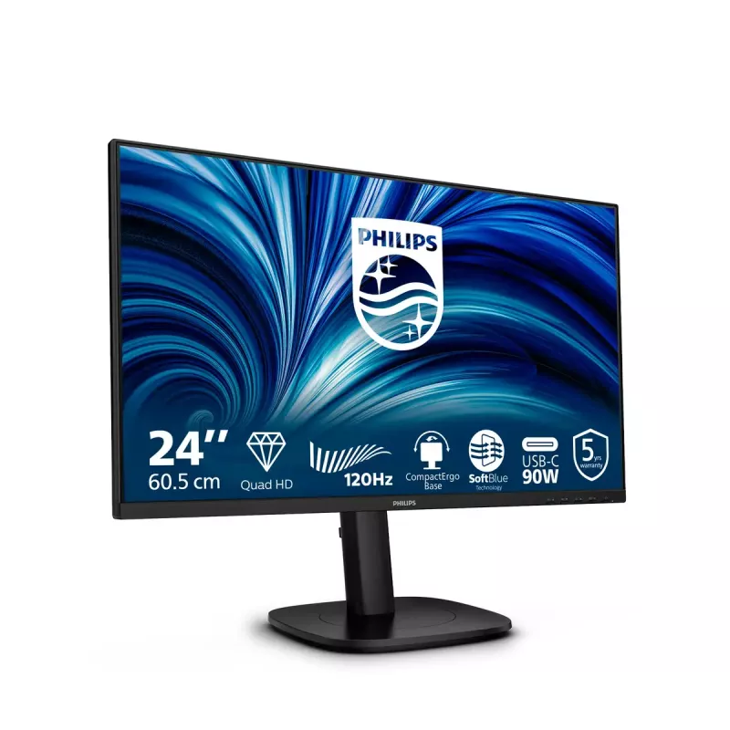 Monitor Philips 24B2U3601 23,8 Zoll (60,5 cm) IPS Quad HD 2560x1440, USB 3.2 Hub, USB-C, Lautsprecher, höhenverstellbar, VESA, Schwarz