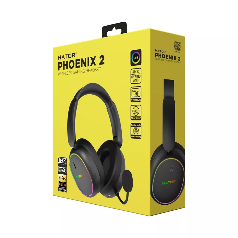 HATOR Phoenix 2 kabelloses Headset Kabelgebunden & Kabellos Head-Band Gaming USB Type-C / USB Type-A Bluetooth Schwarz