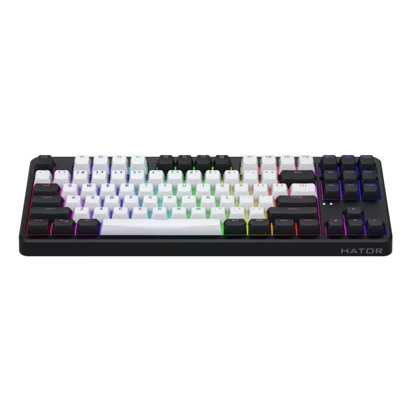 HATOR Rockfall 3 TKL Wireless, schwarz, QMK/VIA, OMA-Profil weiß-schwarze Tastenkappen Tastatur - lineare mechanische Hotswap-Schalter - US - ANSI-Layout (HTK850)