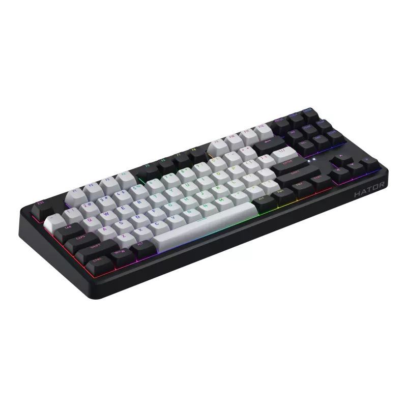 HATOR Rockfall 3 TKL Wireless, schwarz, QMK/VIA, OMA-Profil weiß-schwarze Tastenkappen Tastatur - lineare mechanische Hotswap-Schalter - US - ANSI-Layout (HTK850)