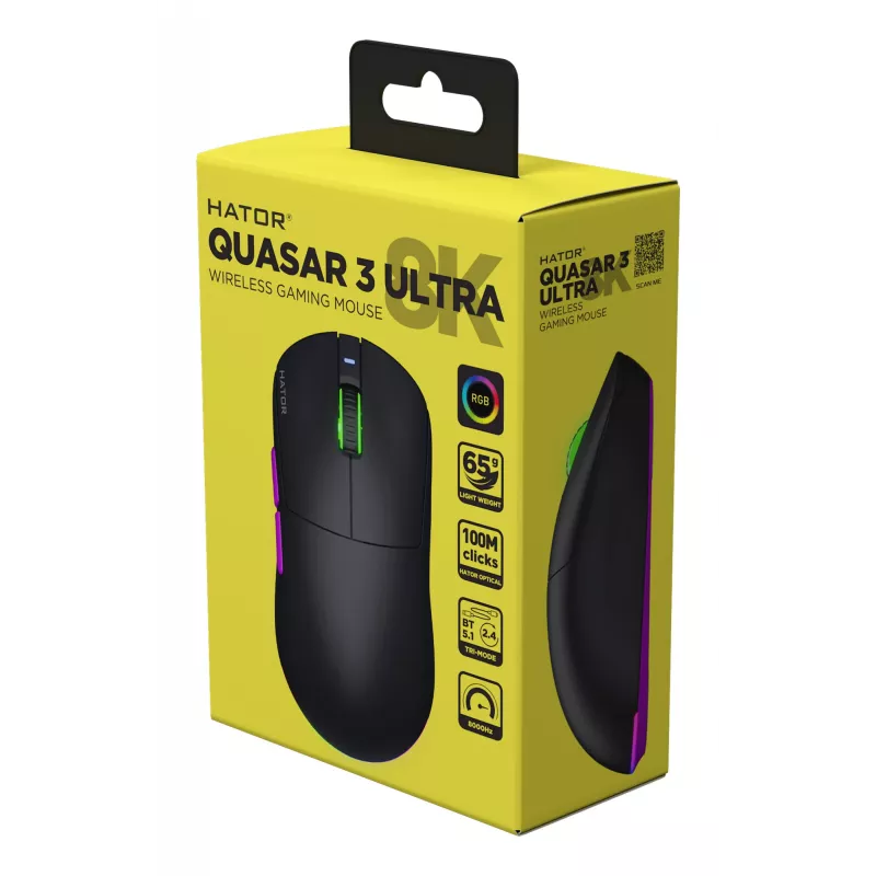 HATOR Quasar 3 Ultra 8K Wireless Maus Gaming Beidhändig RF Wireless + Bluetooth + USB Typ-A Optisch 30000 DPI