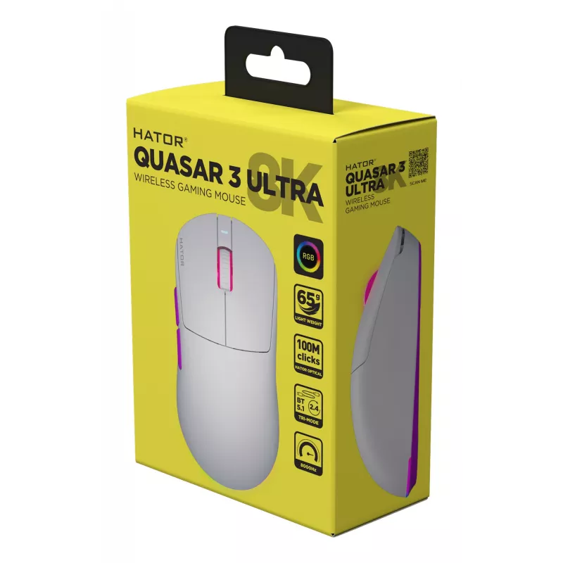 HATOR Quasar 3 Ultra 8K Wireless-Maus Gaming Beidhändig RF Wireless + Bluetooth + USB Typ-A Optisch 30000 DPI