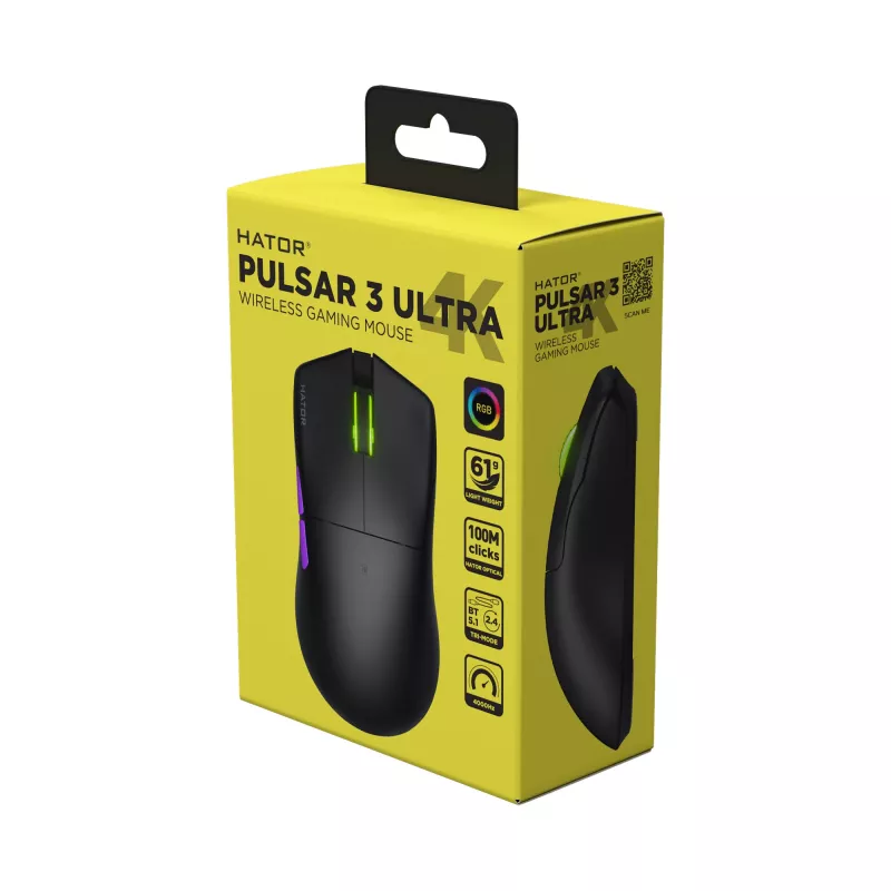 HATOR Pulsar 3 ULTRA 4K Wireless Maus Gaming Rechtshändig RF Wireless + Bluetooth + USB Typ-A Optisch 30000 DPI