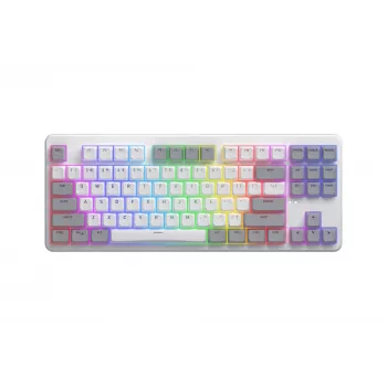 HATOR Rockfall 3 TKL Wireless, weiß, QMK/VIA, OMA-Profil weiß-schwarze Tastenkappen Tastatur – lineare mechanische Hotswap-Switches – US – ANSI-Layout