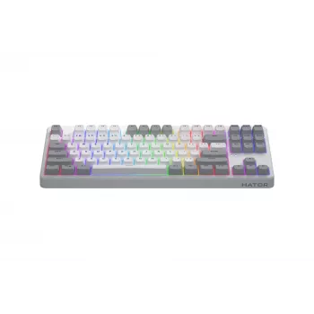 HATOR Rockfall 3 TKL Wireless, weiß, QMK/VIA, OMA-Profil weiß-schwarze Tastenkappen Tastatur – lineare mechanische Hotswap-Switches – US – ANSI-Layout
