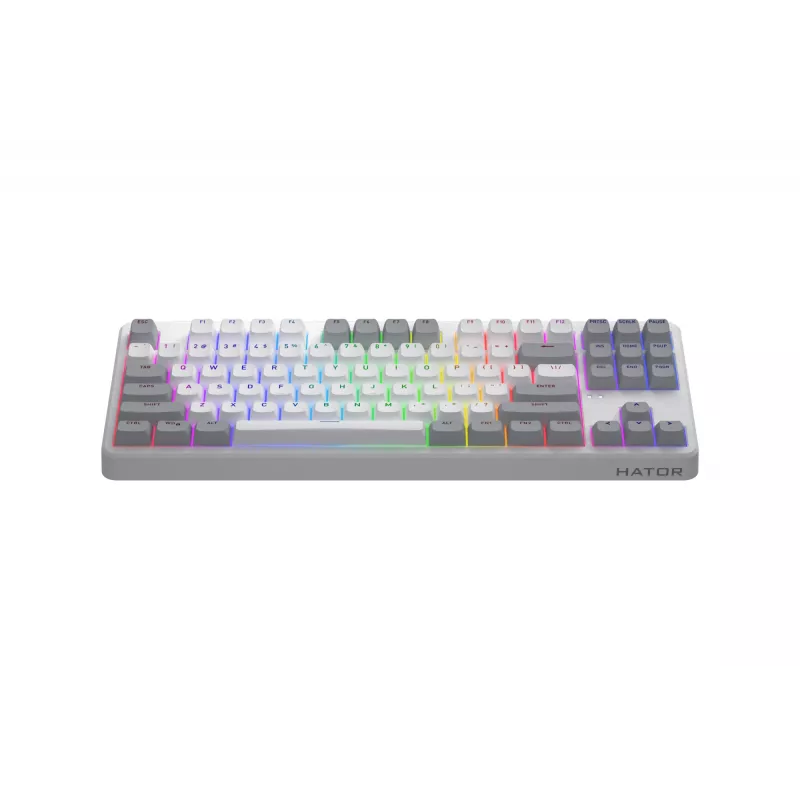 HATOR Rockfall 3 TKL Wireless, weiß, QMK/VIA, OMA-Profil weiß-schwarze Tastenkappen Tastatur – lineare mechanische Hotswap-Switches – US – ANSI-Layout