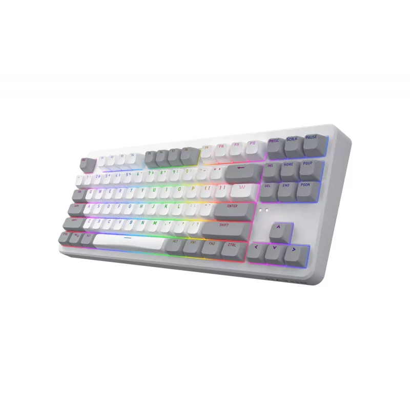 HATOR Rockfall 3 TKL Wireless, weiß, QMK/VIA, OMA-Profil weiß-schwarze Tastenkappen Tastatur – lineare mechanische Hotswap-Switches – US – ANSI-Layout