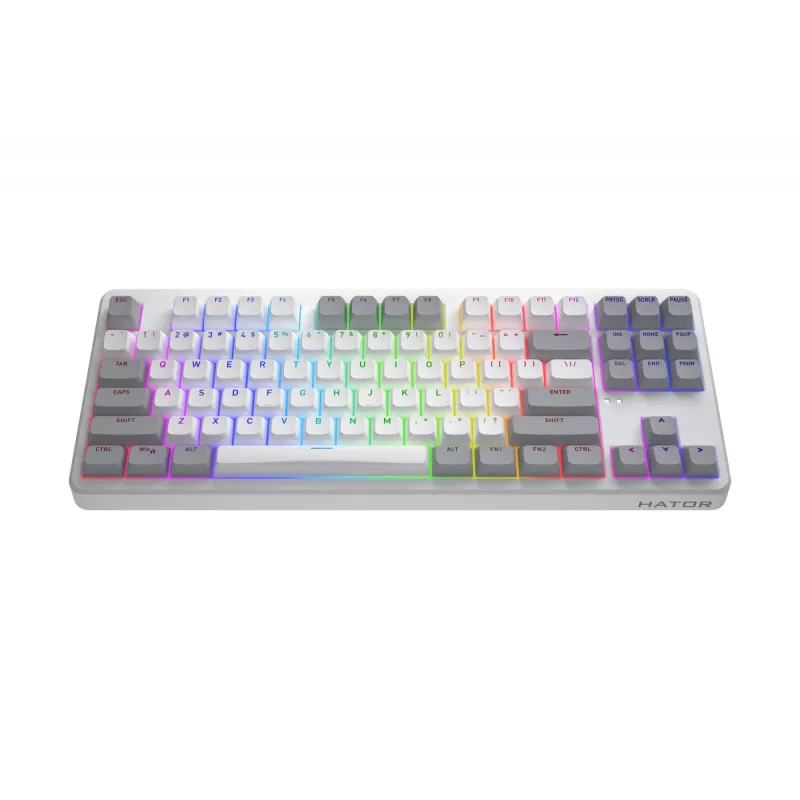 HATOR Rockfall 3 TKL Wireless, weiß, QMK/VIA, OMA-Profil weiß-schwarze Tastenkappen Tastatur – lineare mechanische Hotswap-Switches – US – ANSI-Layout