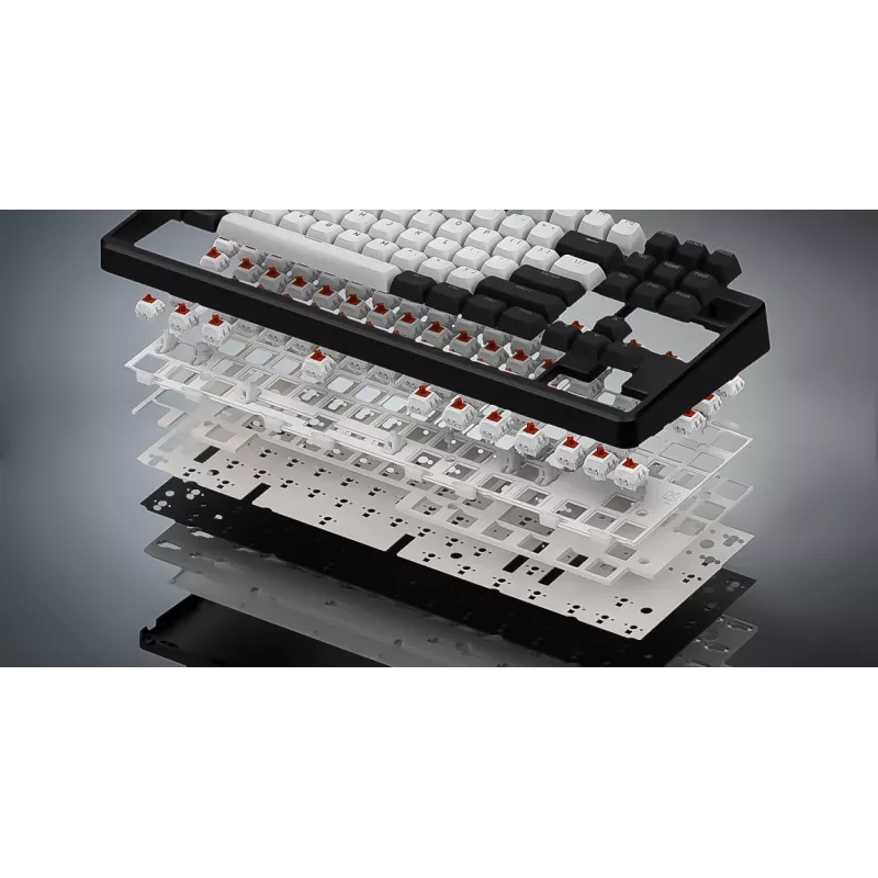 HATOR Rockfall 3 TKL Wireless, weiß, QMK/VIA, OMA-Profil weiß-schwarze Tastenkappen Tastatur – lineare mechanische Hotswap-Switches – US – ANSI-Layout