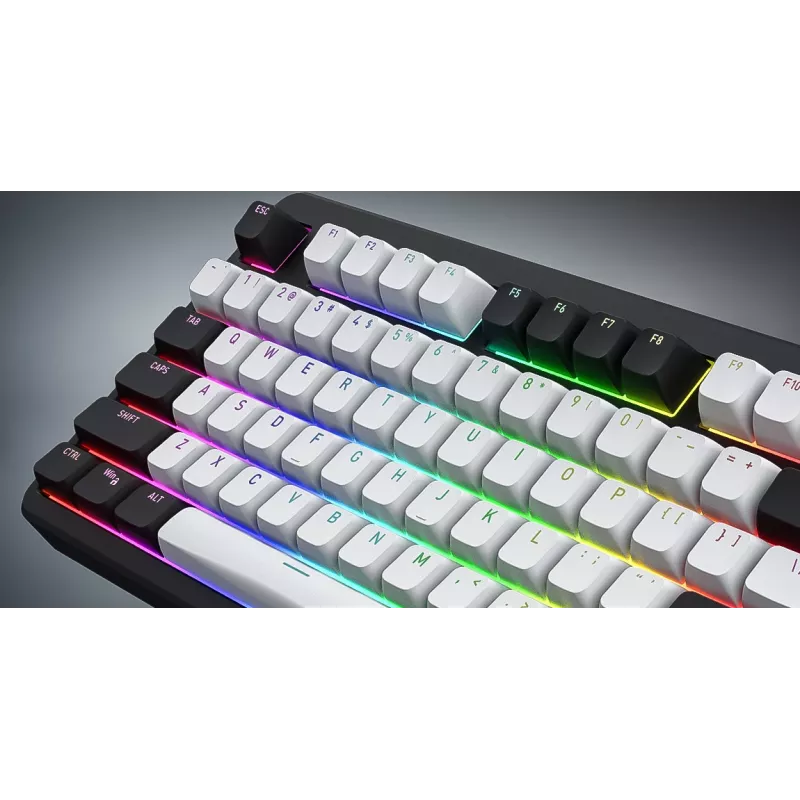 HATOR Rockfall 3 TKL Wireless, weiß, QMK/VIA, OMA-Profil weiß-schwarze Tastenkappen Tastatur – lineare mechanische Hotswap-Switches – US – ANSI-Layout