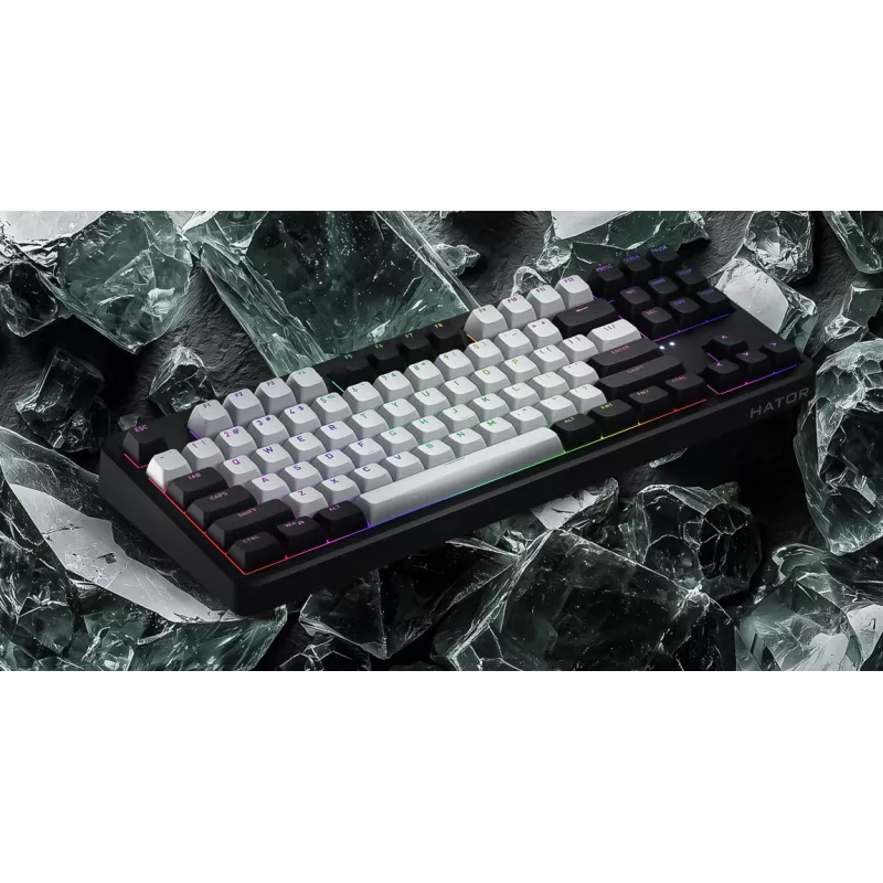 HATOR Rockfall 3 TKL Wireless, weiß, QMK/VIA, OMA-Profil weiß-schwarze Tastenkappen Tastatur – lineare mechanische Hotswap-Switches – US – ANSI-Layout