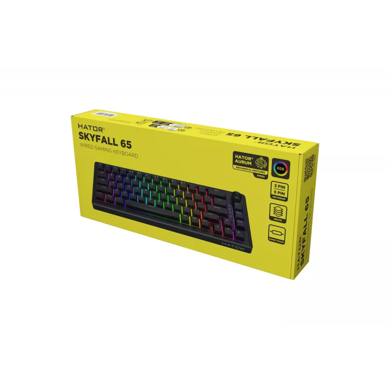 HATOR Skyfall 65 Kabelgebunden, Mechanisch, USB-C, Aurum Sterling, 70M Anschläge, RGB, Schwarz, 790g