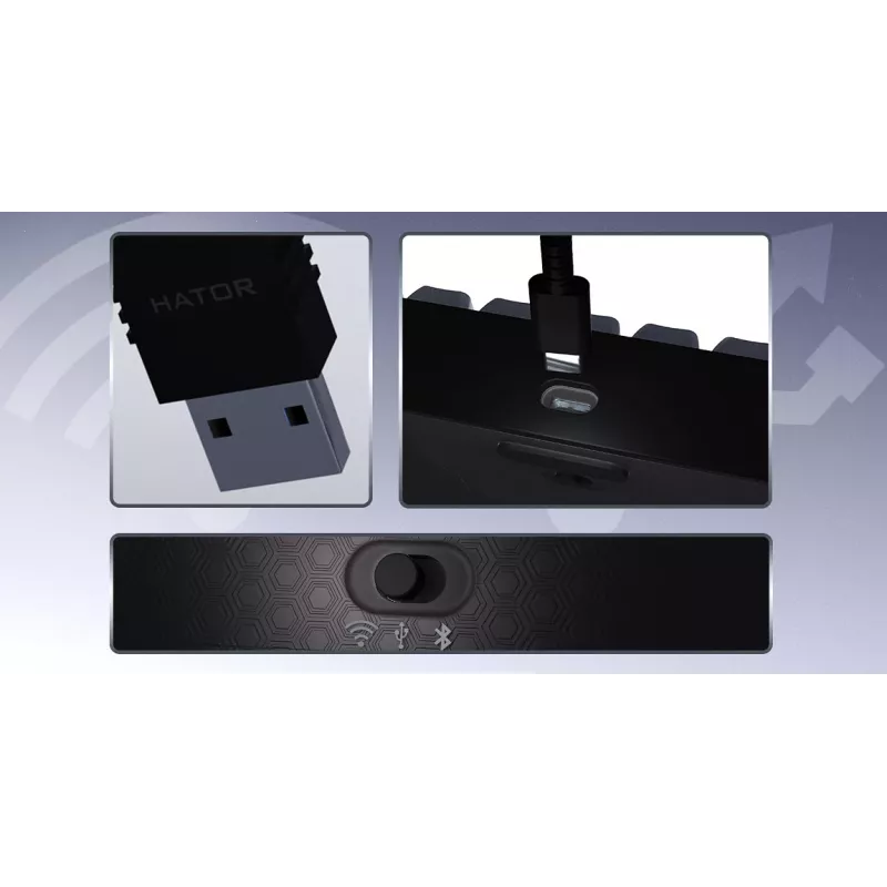 HATOR Skyfall Pro Wireless 65 Tastatur Gaming USB + RF Wireless + Bluetooth QWERTY US English Schwarz, Grau