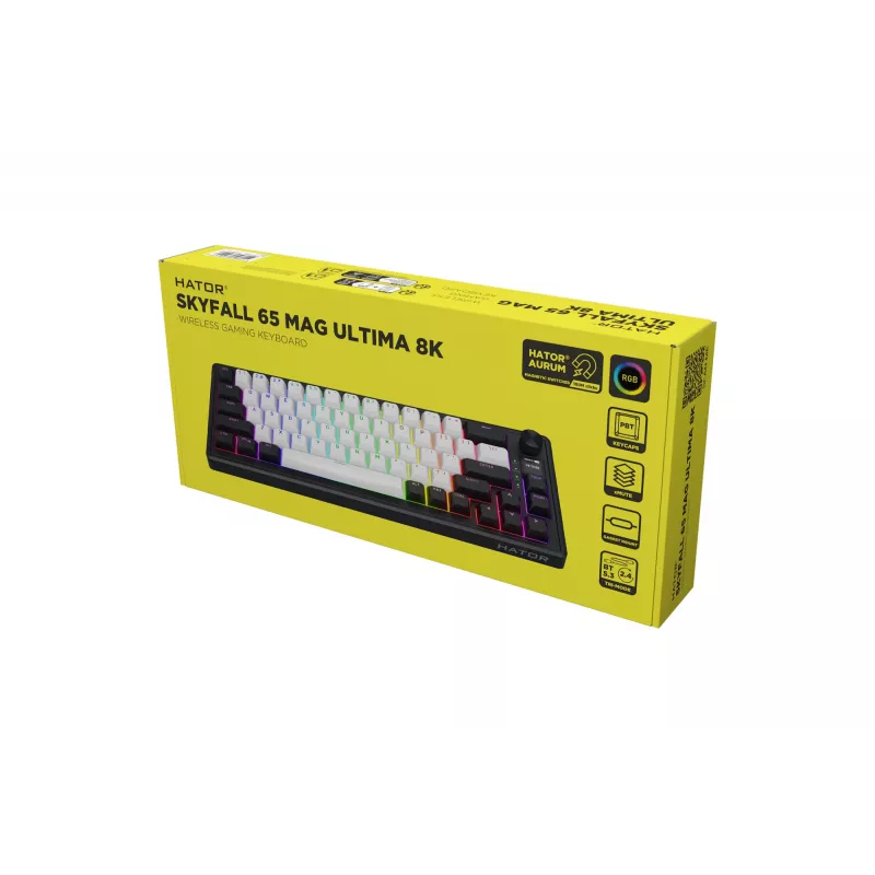 HATOR Skyfall 65 MAG ULTIMA 8K kabellose Tastatur Gaming USB + RF Wireless + Bluetooth QWERTY US English Schwarz, Weiß