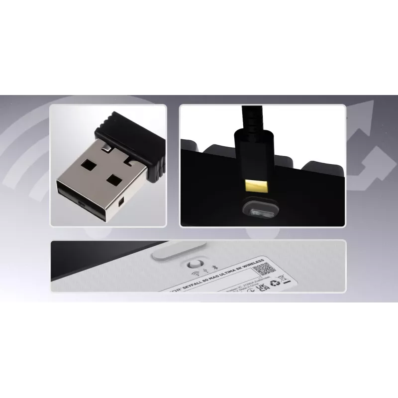 HATOR Skyfall 65 MAG ULTIMA 8K kabellose Tastatur Gaming USB + RF Wireless + Bluetooth QWERTY US English Schwarz, Weiß
