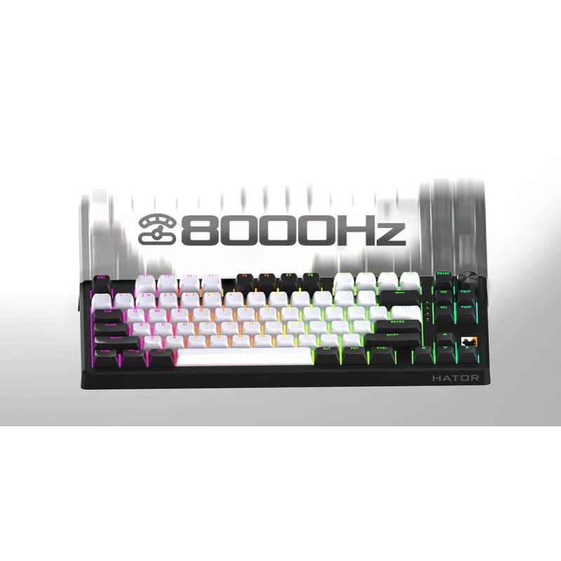 HATOR Skyfall 65 MAG ULTIMA 8K kabellose Tastatur Gaming USB + RF Wireless + Bluetooth QWERTY US English Schwarz, Weiß