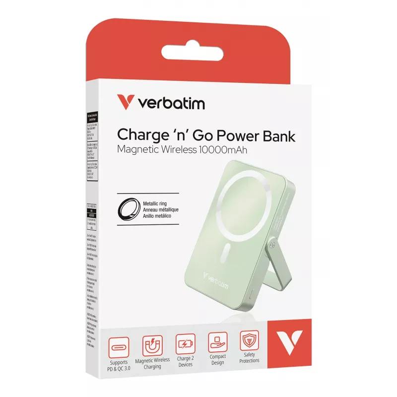 Verbatim Charge 'n' Go Magnetische kabellose Powerbank mit Ständer – 10000 mAh Grün