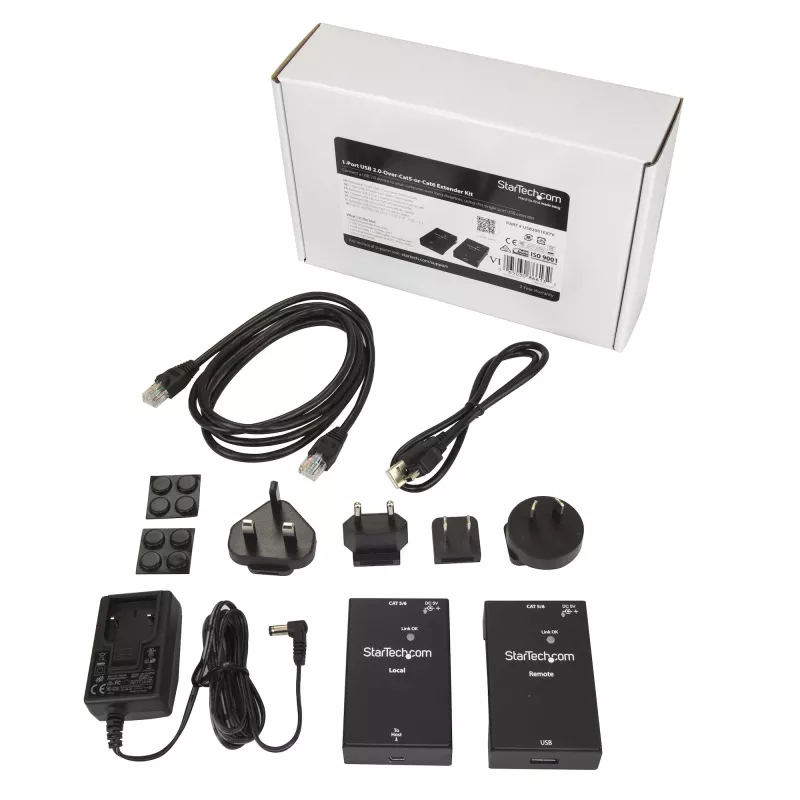 StarTech.com USB 2.0 Extender über Cat5e/Cat6 Kabel (RJ45) – Bis zu 50 m – Hochgeschwindigkeits-USB-Port-Extender-Adapterkit – Stromversorgt – USB über Ethernet Kabel-Extender – 480 Mbit/s – Metall