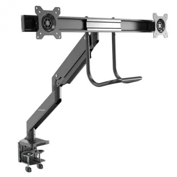 StarTech.com Tischhalterung für zwei Monitore – ergonomische Doppelmonitor-VESA-Halterung für 32-Zoll-Displays (8 kg) – Querbalkengriff für synchronisierte Vollbewegung – höhenverstellbar – C-Klemme/Durchführung