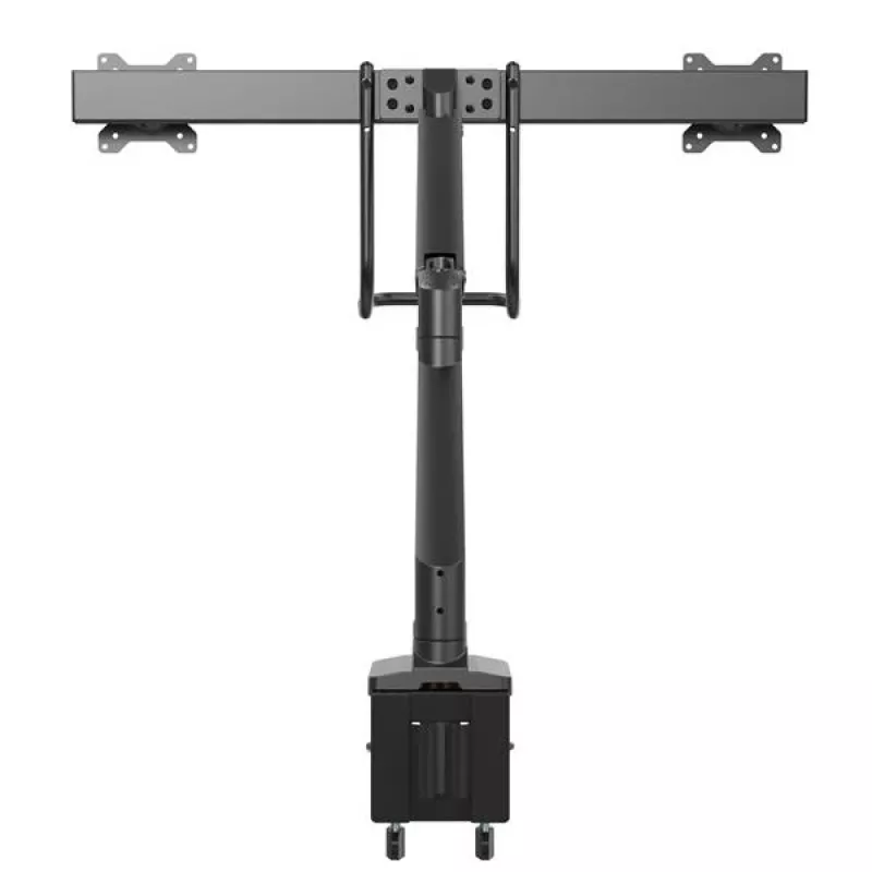 StarTech.com Tischhalterung für zwei Monitore – ergonomische Doppelmonitor-VESA-Halterung für 32-Zoll-Displays (8 kg) – Querbalkengriff für synchronisierte Vollbewegung – höhenverstellbar – C-Klemme/Durchführung