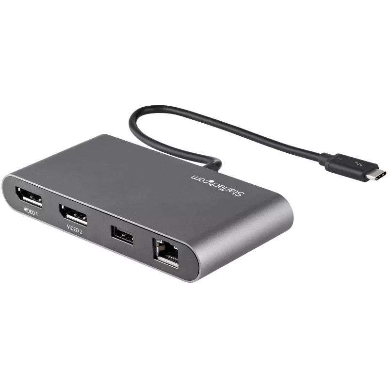 StarTech.com Dual-Monitor Thunderbolt Mini Dock, 4K 60Hz DisplayPort, Treiberloser Hub für Windows & Mac, Gigabit Ethernet, 1x USB-A (USB 5Gbps), 11in (28cm) Kabel