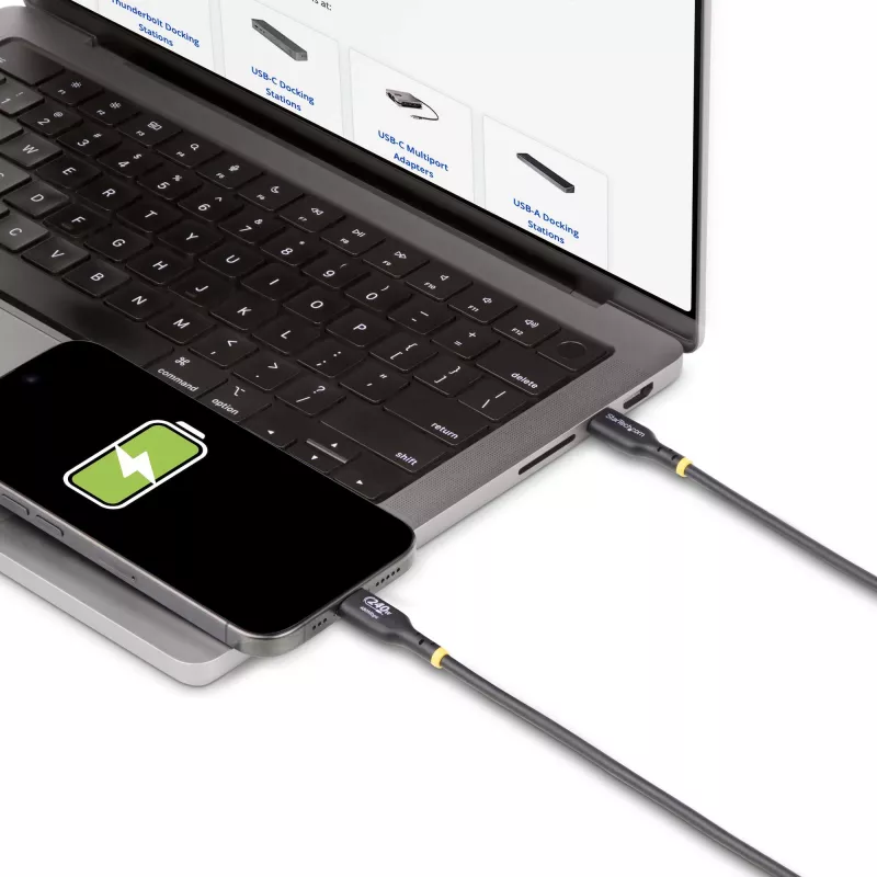 StarTech.com 3m USB-C-Ladekabel, USB-IF-zertifiziertes USB-C-Kabel, 240W PD EPR, USB 2.0 Typ-C Laptop-Ladekabel, USB-C-Datenübertragungskabel, TPE-Mantel, M/M