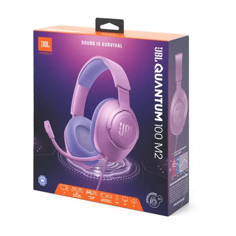 Kabelgebundenes Over-Head-Gaming-Headset JBL Quantum 100M2 — ohrumschließend, 20–20000 Hz, 1,2 m Kabel, violett