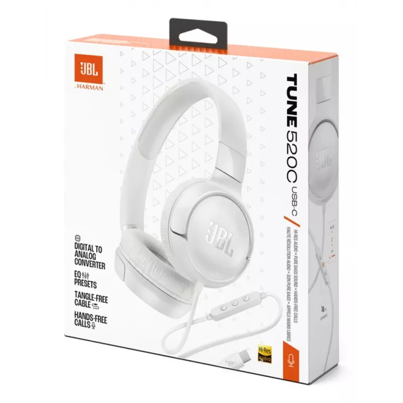 JBL Tune 520C USB-C Kopfhörer Kabelgebunden Head-band Anrufe/Musik USB Type-C Weiß