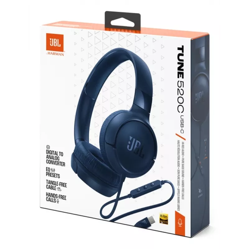 JBL Tune 520C USB-C Kopfhörer Kabelgebunden Kopfband Anrufe/Musik USB Type-C Blau