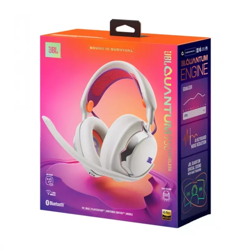 JBL Quantum 950 Headset kabellos Kopfband Gaming USB Typ-C Bluetooth Ladestation Orange, Silber, Weiß