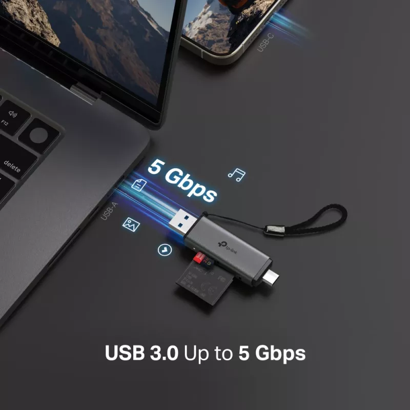 Kartenleser TP‑LINK UA430D USB 3.1 — MicroSD/SD-Unterstützung, 200 Mbit/s, Schwarz, 75×22,9×9,3 mm
