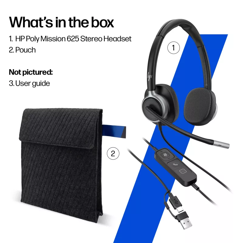 Kabelgebundenes Stereo-Headset HP POLY Mission 625 mit USB (C01C6AA)