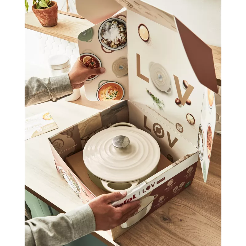 Tefal Gusseisen-Servierpfanne LOV E25972, rund 3,8 L, 28 cm, beige
