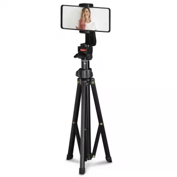 Stativ Hama Rotary Smartphone II für Smartphone und Digitalkamera, 3‑beinig, max. Traglast 1 kg, Höhe 41,5–150 cm, Schwarz