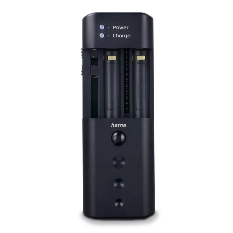 Akkuladegerät HAMA 00081390 für Digitalkamera-Akkus — USB, Li‑Ion und NiMH kompatibel, 5 V Eingang