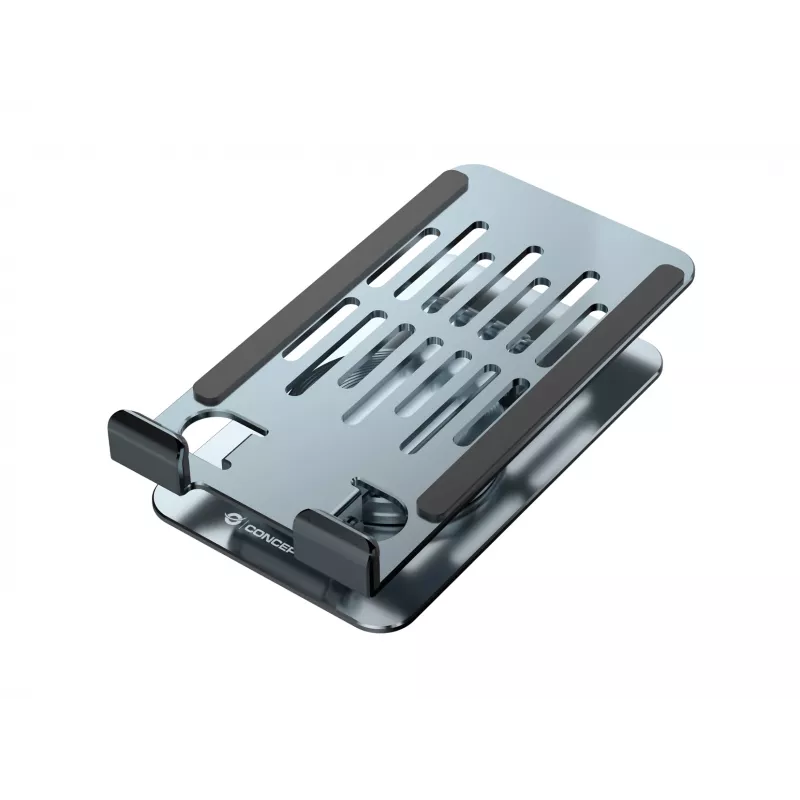 Faltbarer schwenkbarer Telefonständer CONCEPTRONIC THANA08G, 360° drehbare Basis, höhenverstellbar, Silber