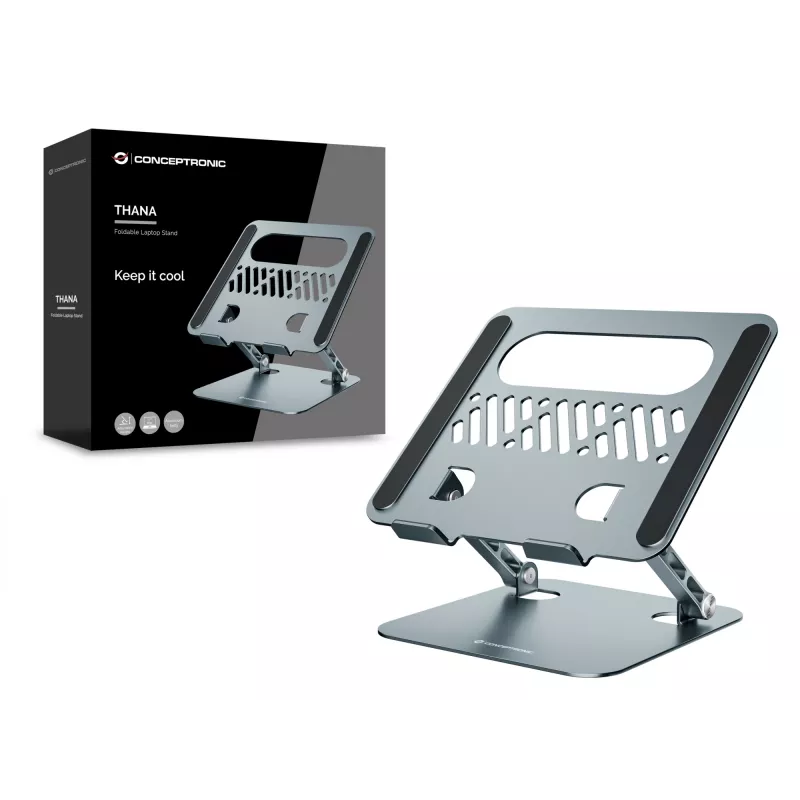 Laptopständer CONCEPTRONIC THANA10G — faltbar aus Aluminium, höhenverstellbar, grau, 240×220×50 mm