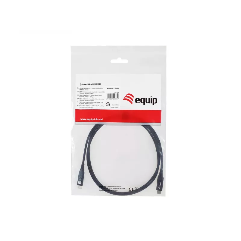 Equip USB 4 Ultra schlank C-zu-C-Kabel, 1,2 m, PD240W, 4K/60Hz, 40 Gbps, Schwarz