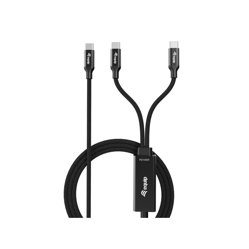 USB-C auf 2x USB-C Y-Ladekabel EQUIP 1,5 m PD 140 W, USB 2.0, Schwarz