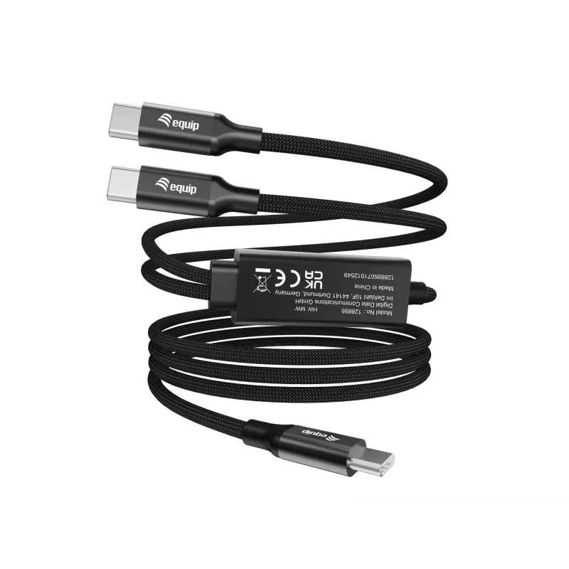 USB-C auf 2x USB-C Y-Ladekabel EQUIP 1,5 m PD 140 W, USB 2.0, Schwarz