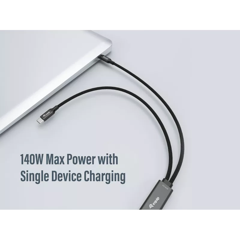USB-C auf 2x USB-C Y-Ladekabel EQUIP 1,5 m PD 140 W, USB 2.0, Schwarz