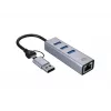 USB-C-zu-Gigabit-Netzwerkadapter mit 3-Port-USB-Hub CONCEPTRONIC ABBY25G — USB 3.2 Gen 1, 1 Gbit/s Ethernet, 3x USB-A, Aluminium, grau