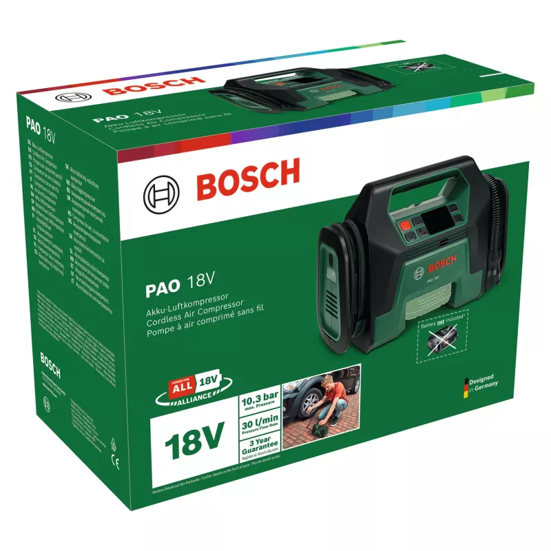 Bosch PAO 18V (Bare tool, Karton), Universal, 10 bar, 30 l/min, Grün, Kunststoff, Batteriebetrieben