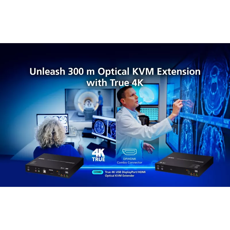 KVM Extender ATEN True 4K DP/HDMI Optical KVM 300m – Sender & Empfänger, DisplayPort/HDMI, USB, 300 m
