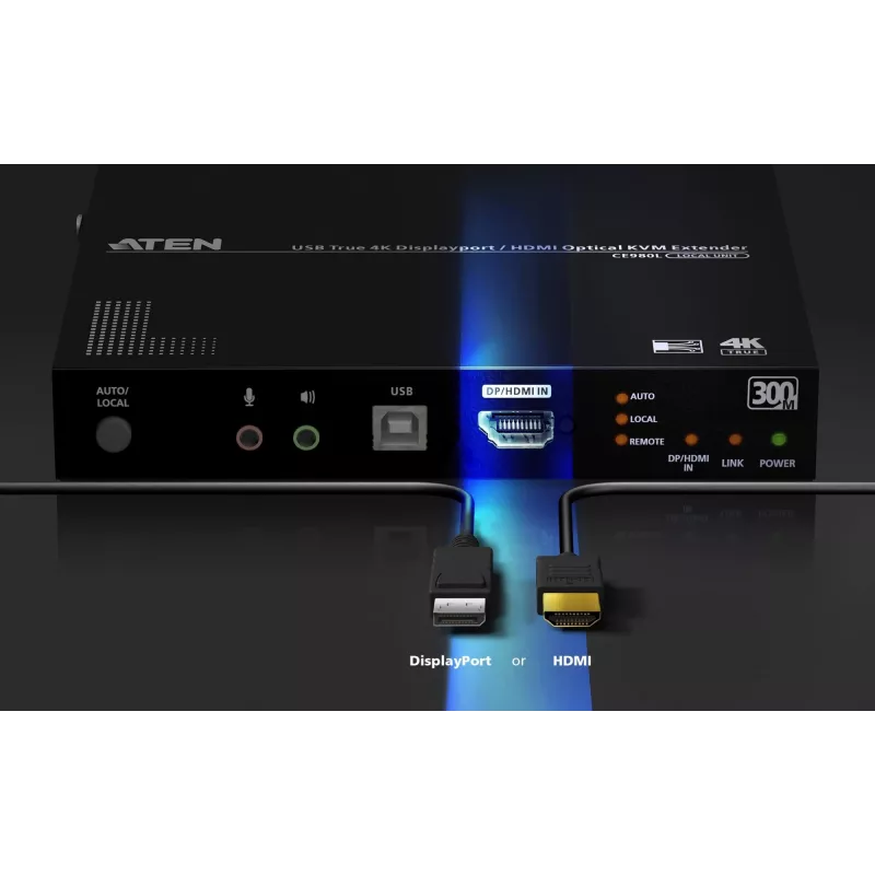KVM Extender ATEN True 4K DP/HDMI Optical KVM 300m – Sender & Empfänger, DisplayPort/HDMI, USB, 300 m