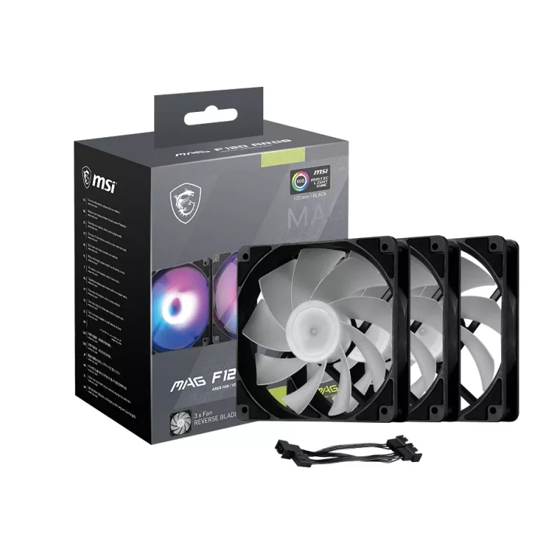 PC-Gehäuselüfter MSI MAG F120 ARGB x3 — 120 mm, 1300 U/min, hydraulisch gelagert, schwarz