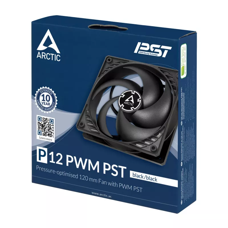 ARCTIC P12 PWM PST (Schwarz/Schwarz) Druckoptimierter 120-mm-Lüfter mit PWM PST