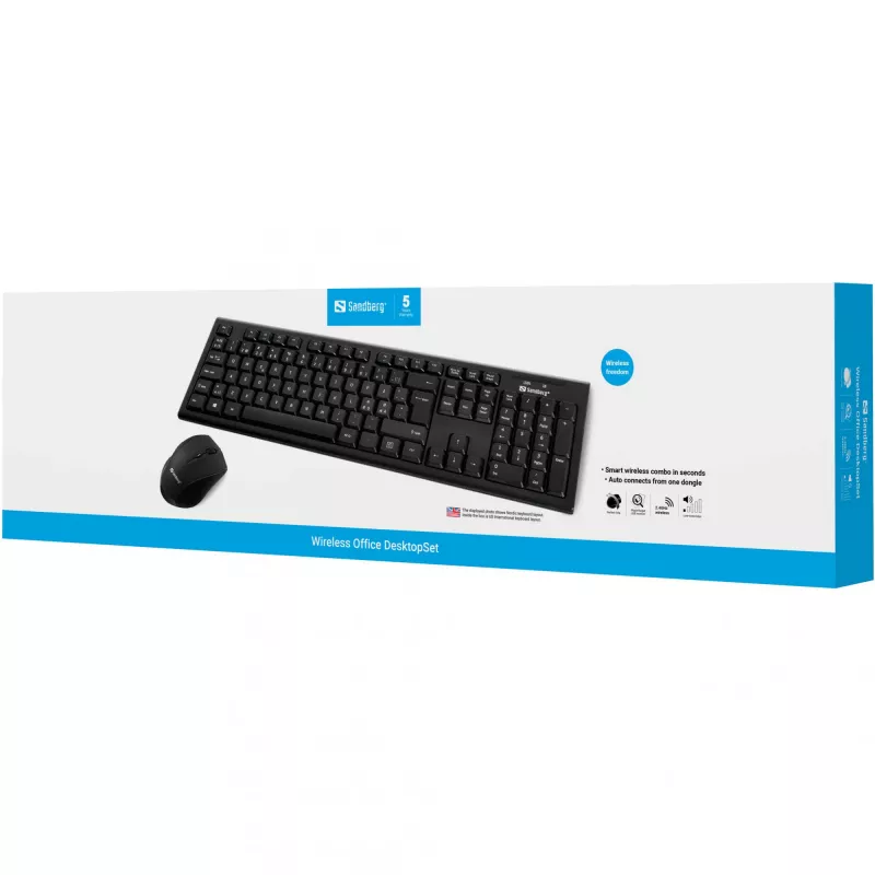 Sandberg Wireless Office DesktopSet INT, Wireless, RF Wireless, Membrane, QWERTY, Schwarz, Maus inklusive